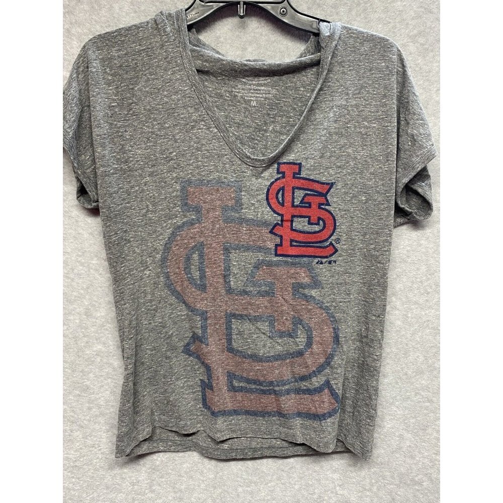 Majestic Threads St Louis Cardinals Hooded Short Sleeve Gray T-Shirt Sz Medium